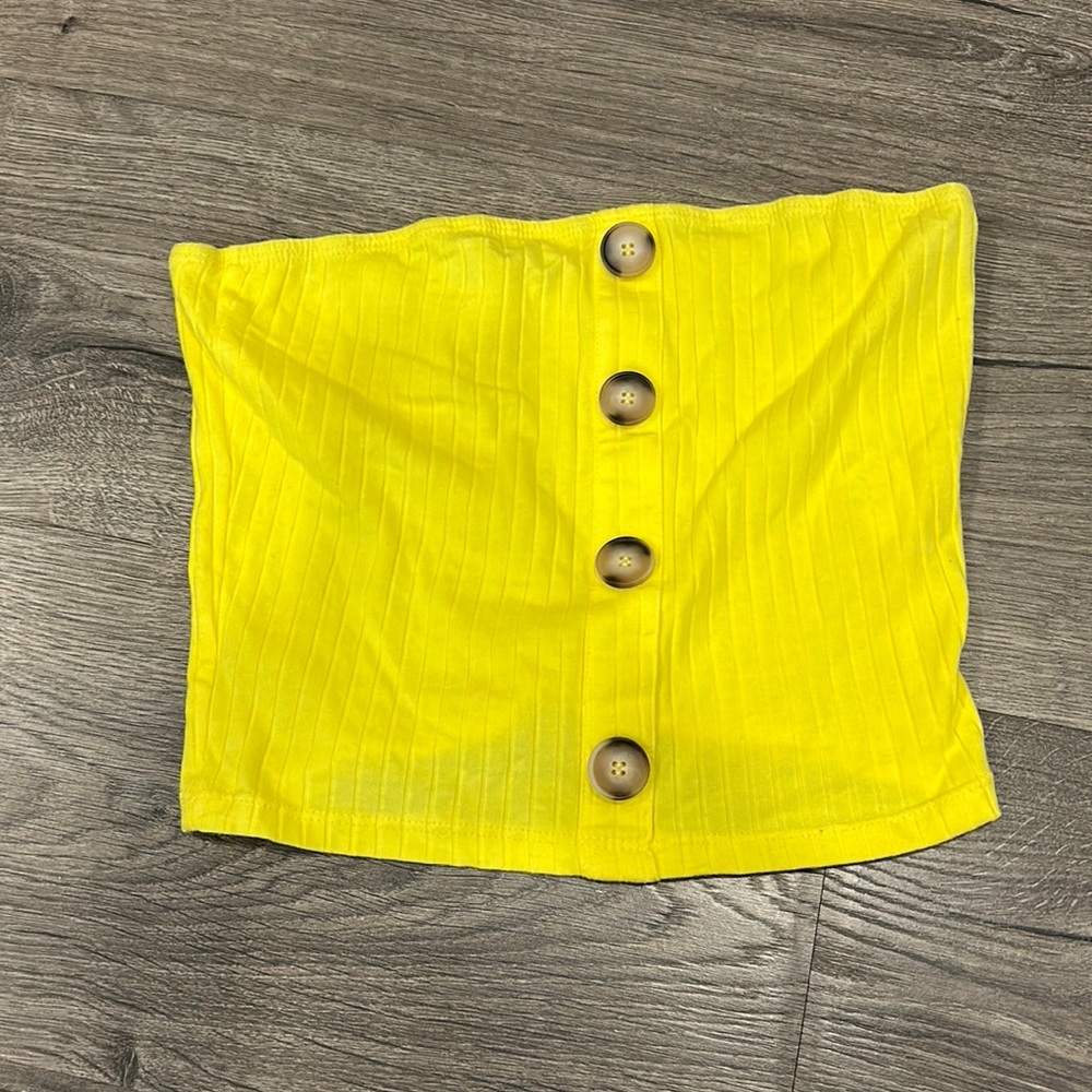 SHEIN yellow buttoned tube top XS